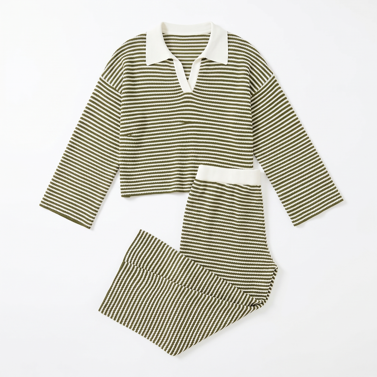 Women's Striped Knitted Top & Wide-Leg Trousers Set