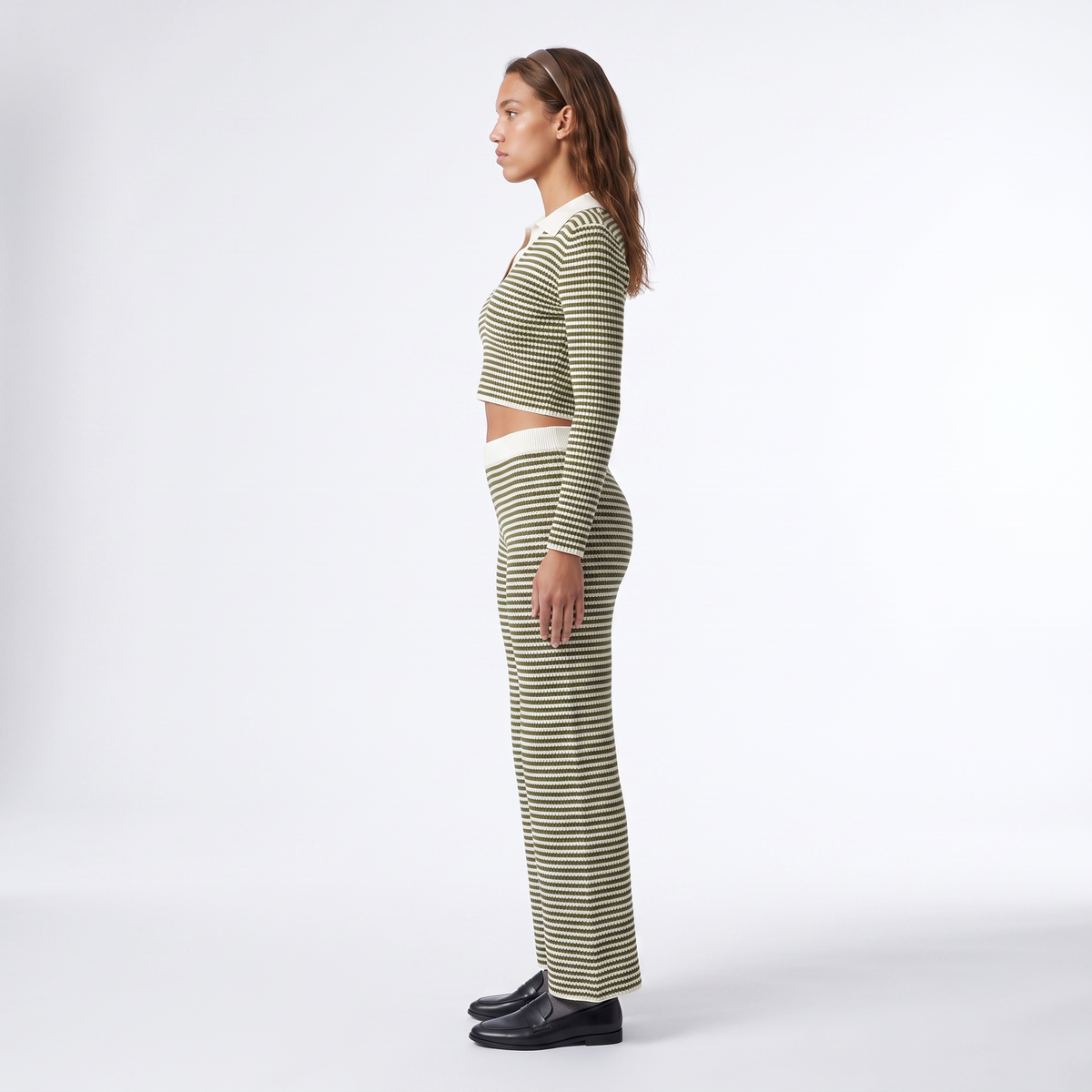 Women's Striped Knitted Top & Wide-Leg Trousers Set