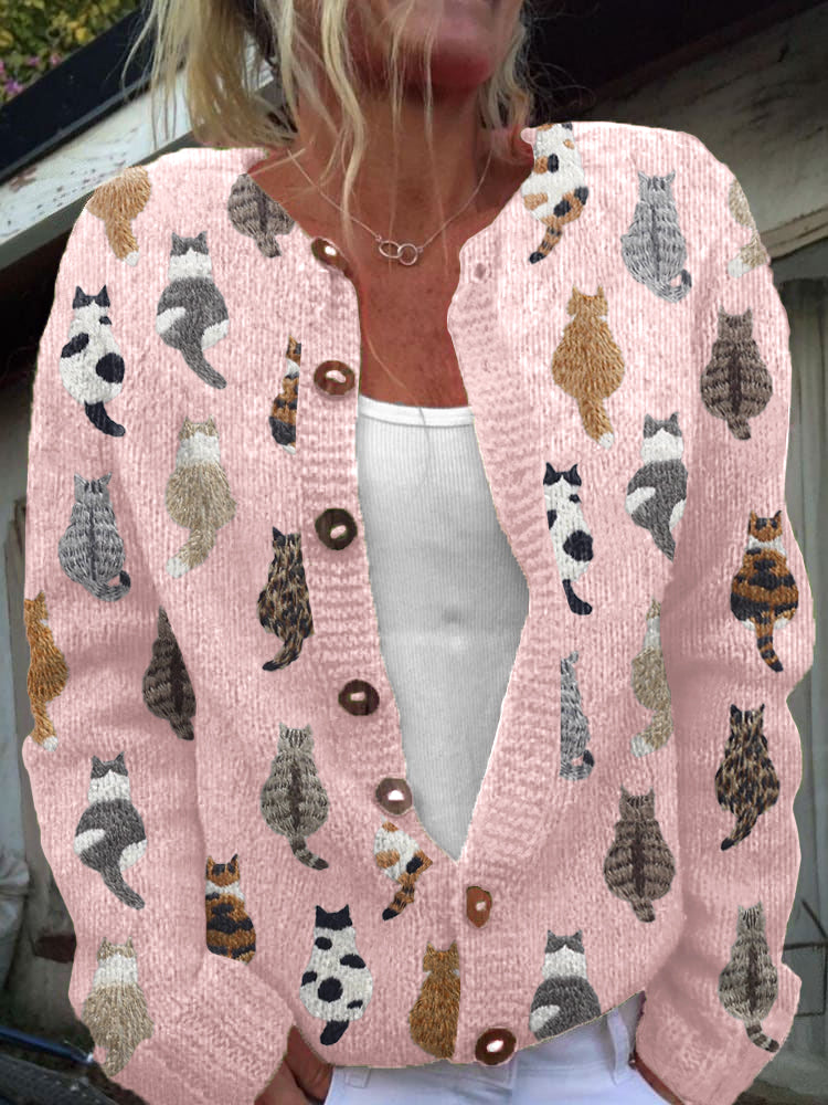 Myra | Cat Print Button-Front Cardigan