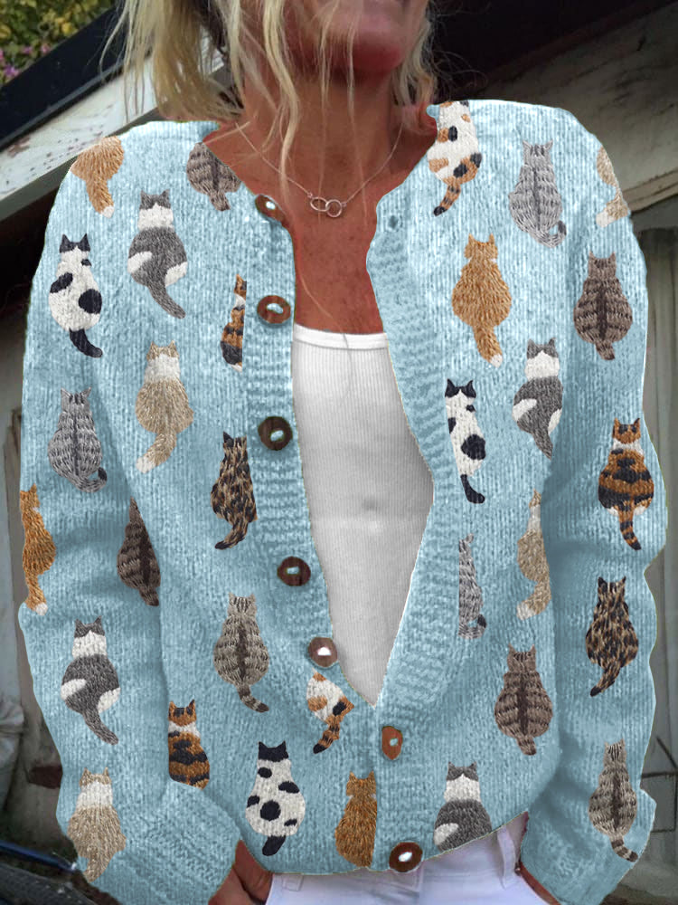 Myra | Cat Print Button-Front Cardigan