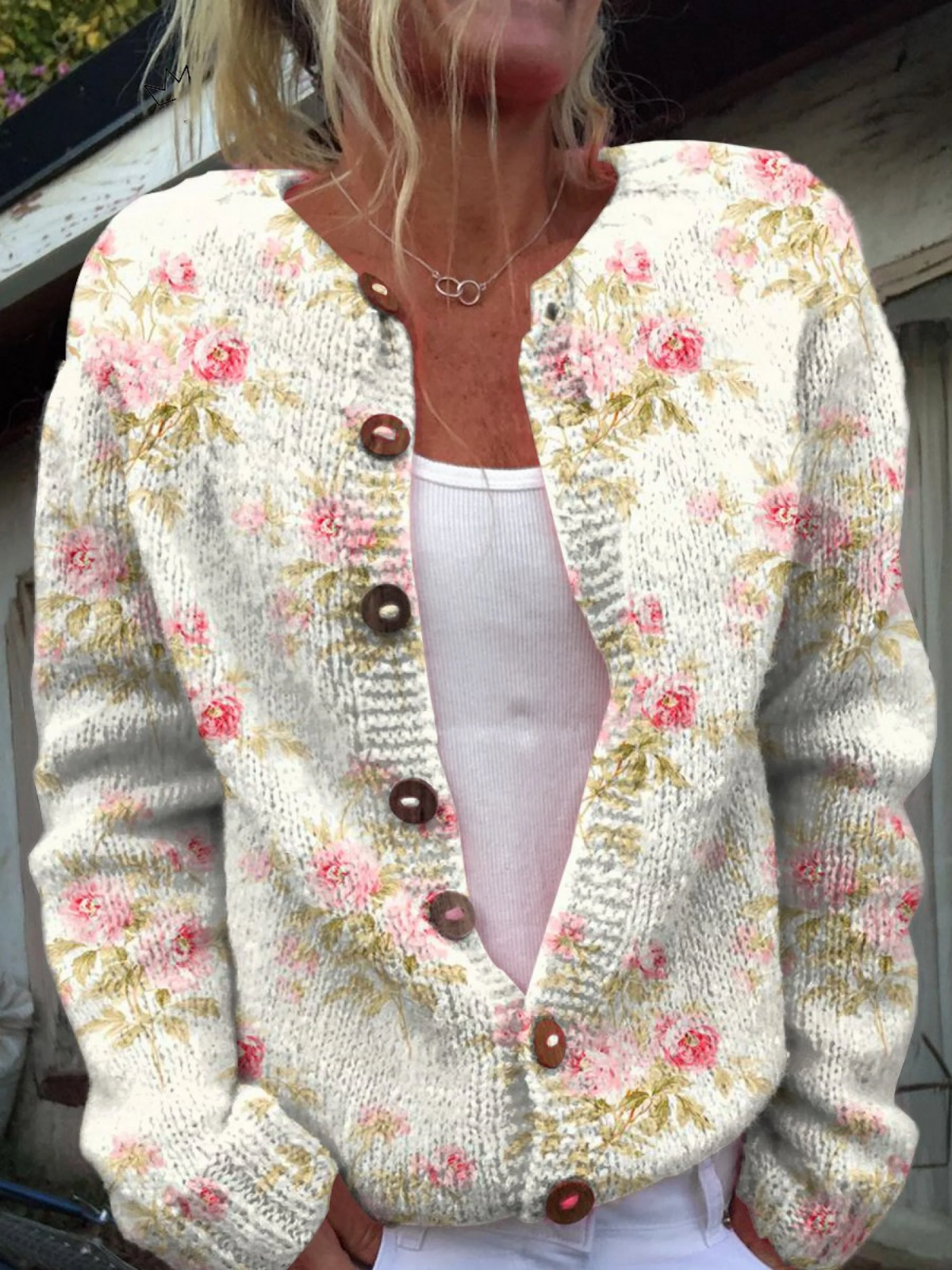 Noor | Floral Knit Button-Up Cardigan