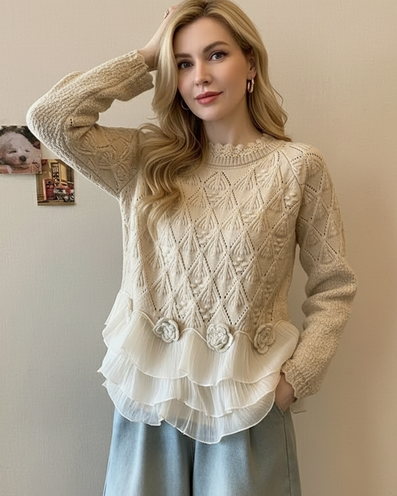 Abigail | Cable Knit Ruffle Hem Sweater