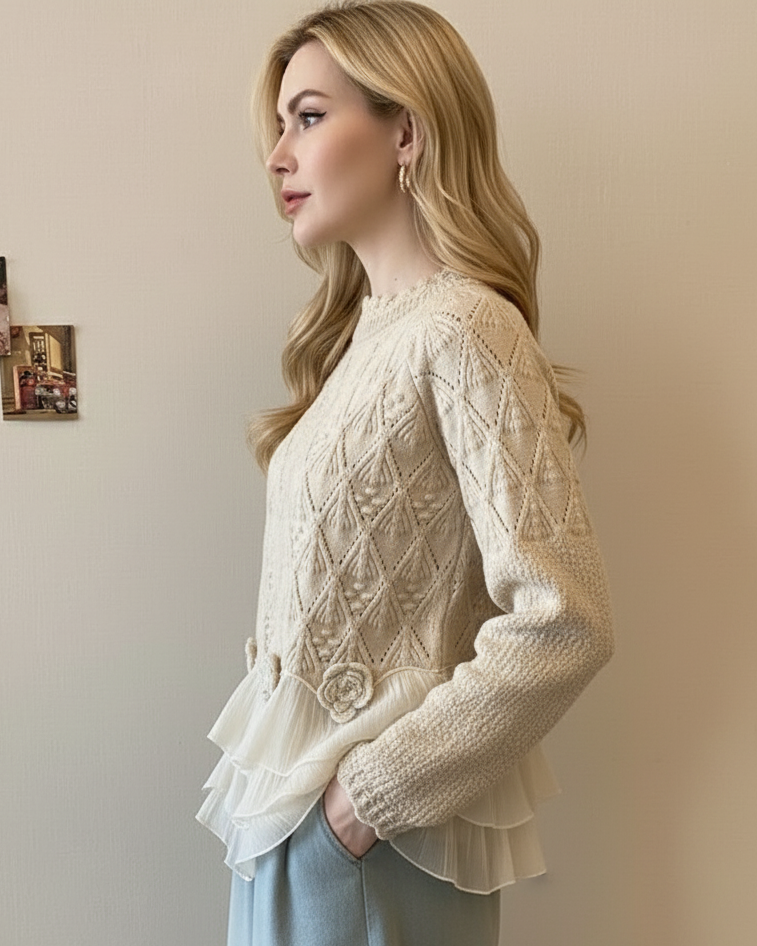 Abigail | Cable Knit Ruffle Hem Sweater