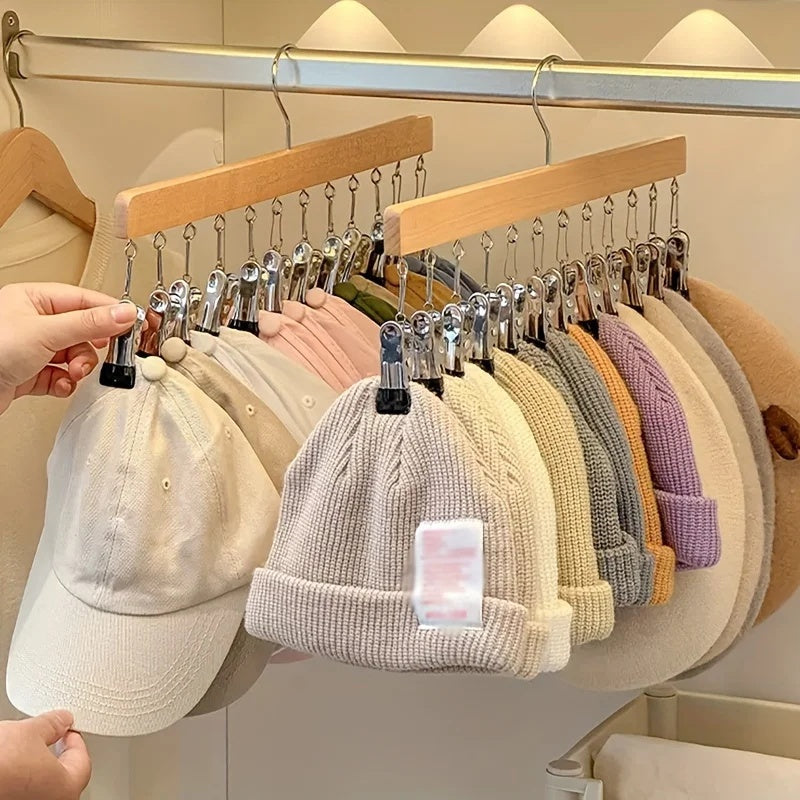Space-Saving Wooden Multi-Clip Clothes Hanger with 12 Clips