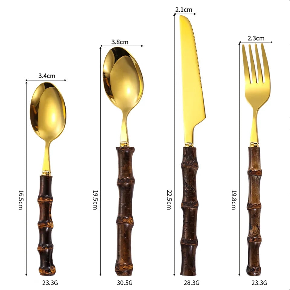 Stainless Steel Flatware Set with Bamboo Handles 24-Piece Cutlery for 6