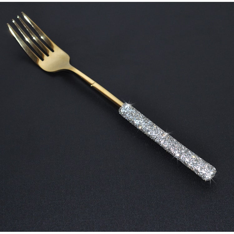 Stainless Steel Flatware Set with Rhinestone Handles and Gold Silver Options 20 Piece