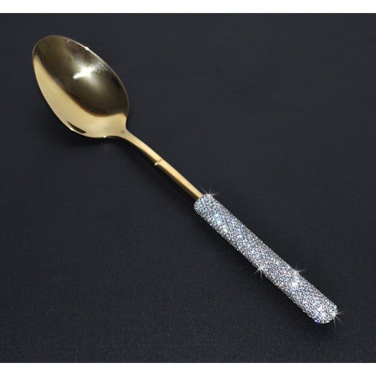 Stainless Steel Flatware Set with Rhinestone Handles and Gold Silver Options 20 Piece