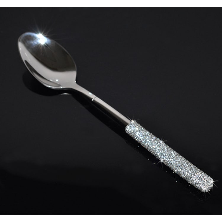 Stainless Steel Flatware Set with Rhinestone Handles and Gold Silver Options 20 Piece