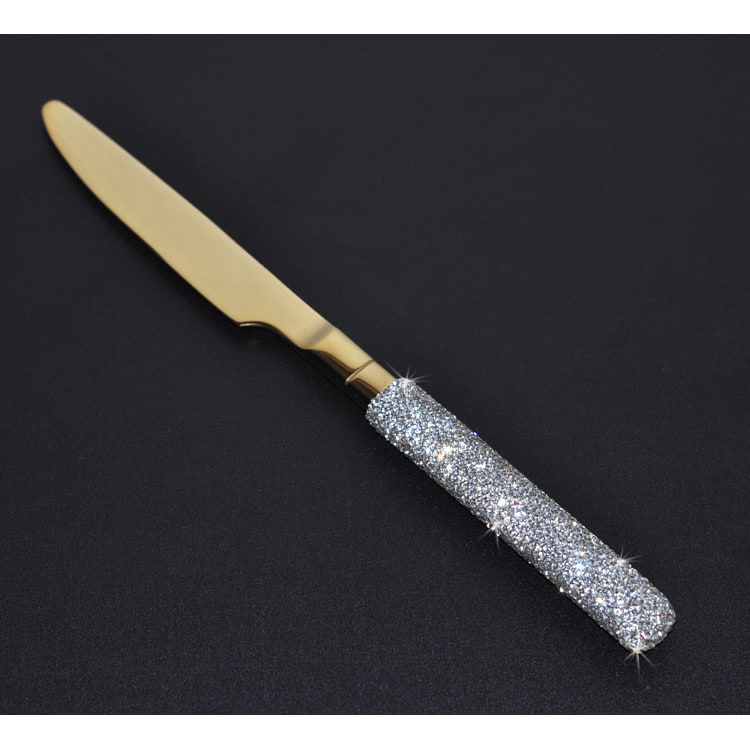 Stainless Steel Flatware Set with Rhinestone Handles and Gold Silver Options 20 Piece
