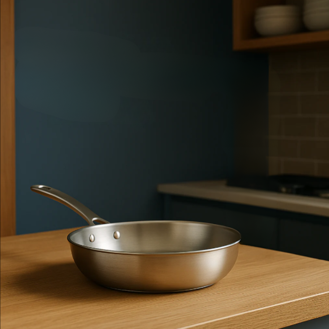 Stainless Steel Frying Pan with Hammered Interior and Induction Base