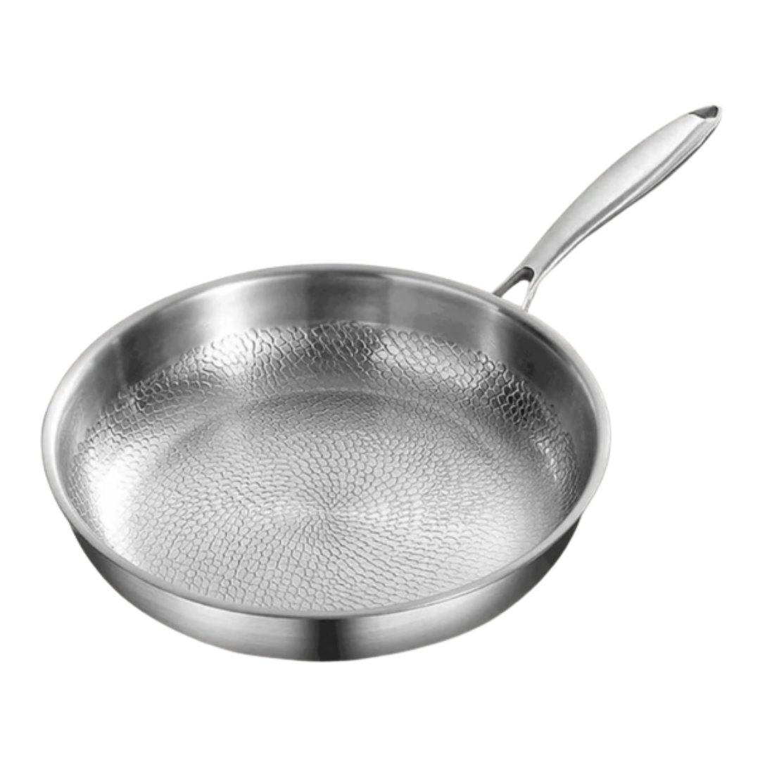 Stainless Steel Frying Pan with Hammered Surface and Induction Base