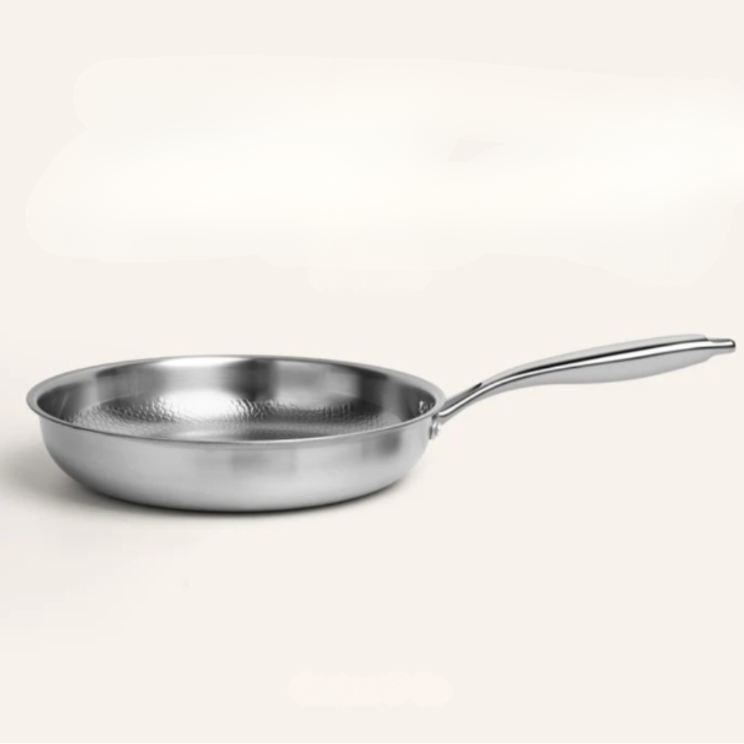 Stainless Steel Frying Pan with Hammered Surface and Induction Base