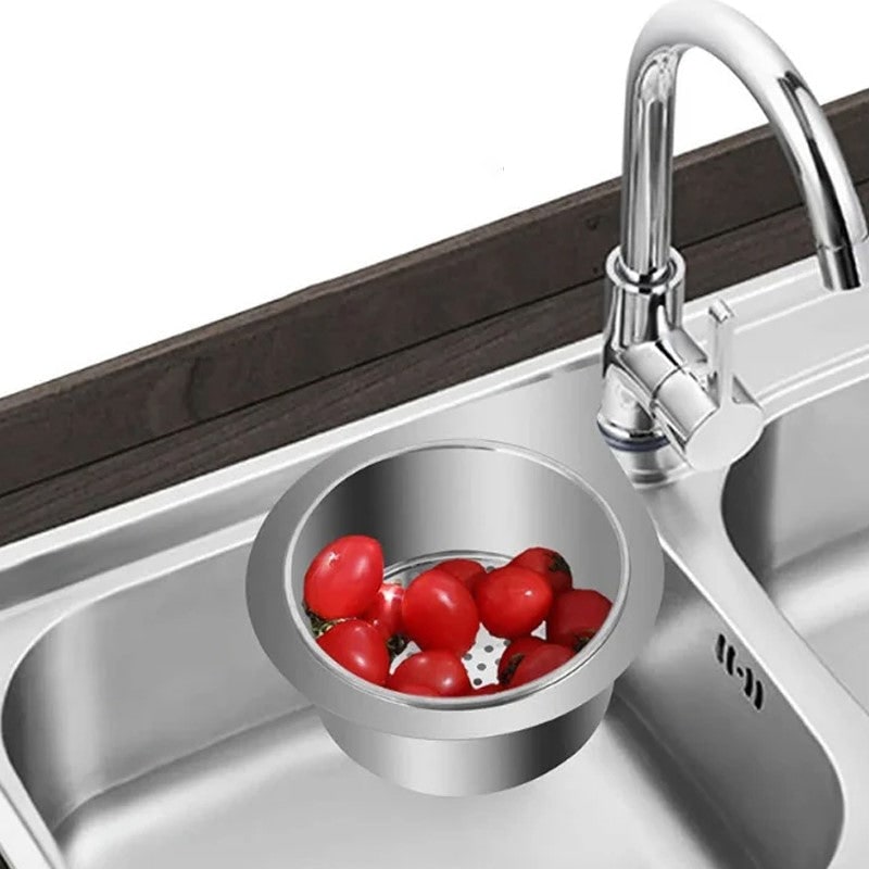 Stainless Steel Sink Strainer Basket with Kitchen Faucet Hook and Corner Drain Perforations