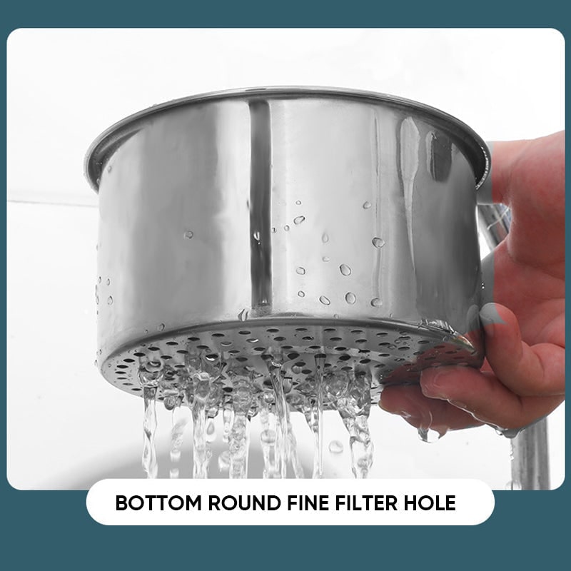 Stainless Steel Sink Strainer Basket with Kitchen Faucet Hook and Corner Drain Perforations