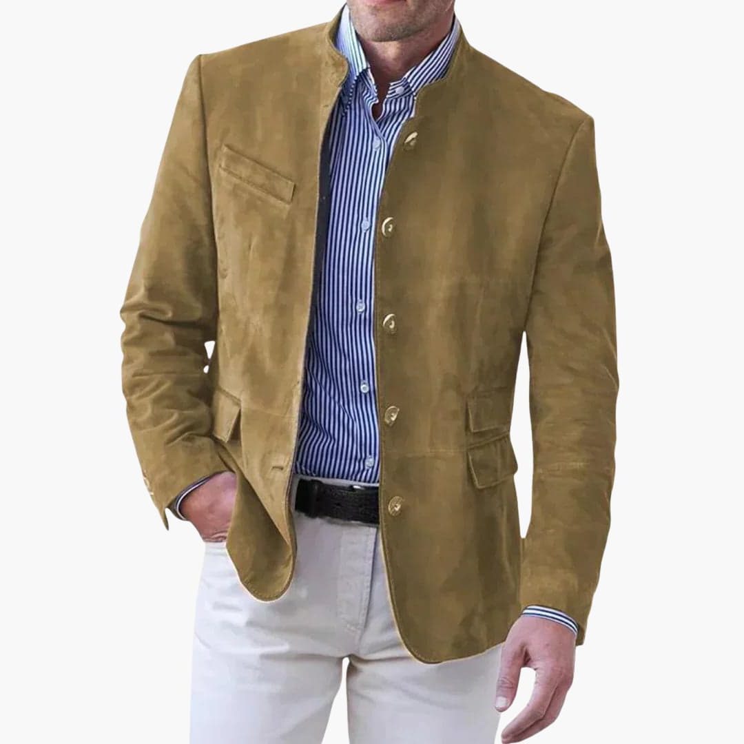 Stand Collar Faux Suede Blazer for Men