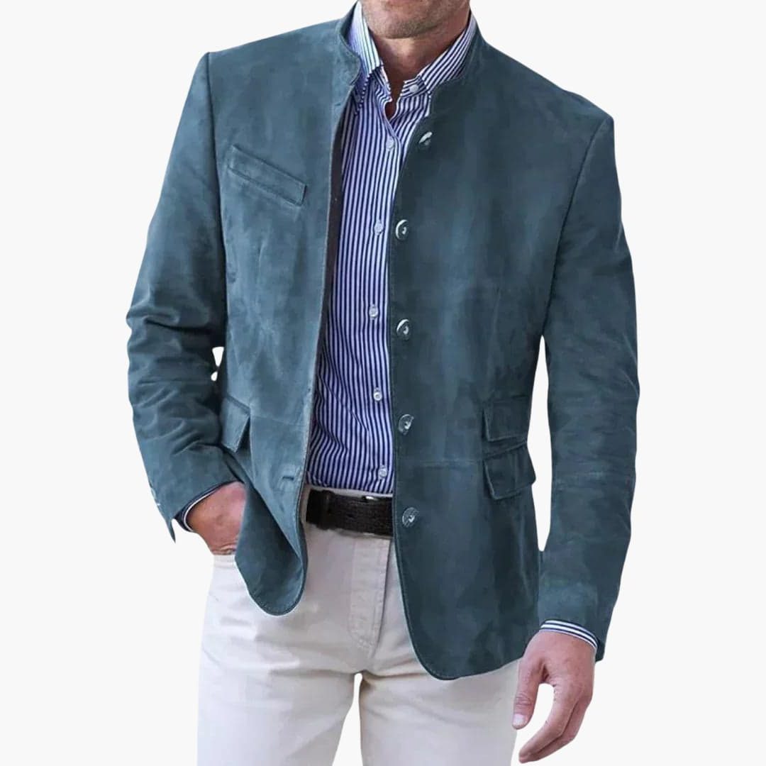Stand Collar Faux Suede Blazer for Men