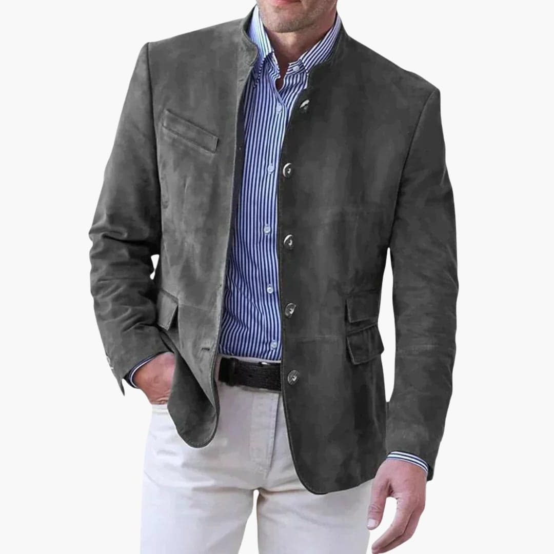 Stand Collar Faux Suede Blazer for Men