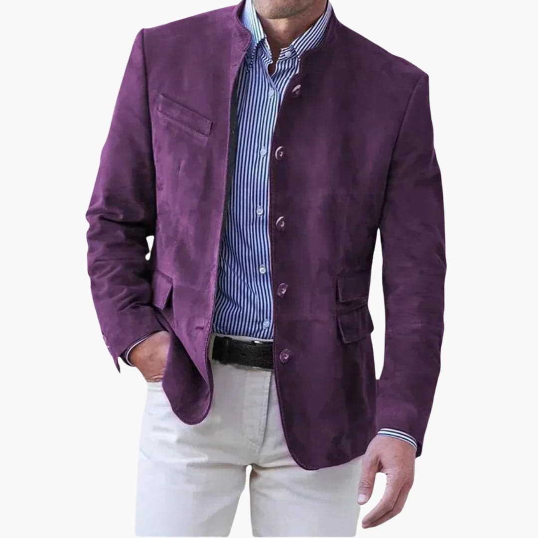 Stand Collar Faux Suede Blazer for Men