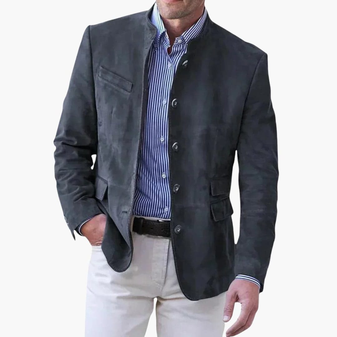 Stand Collar Faux Suede Blazer for Men