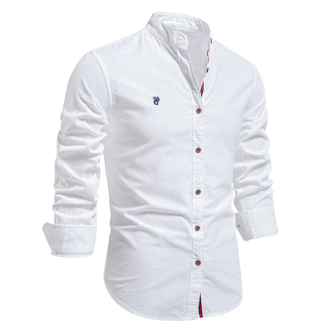 Stand Collar Long Sleeve Button-Down Shirt for Men