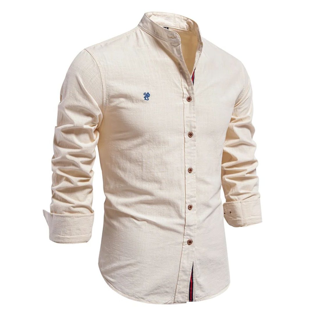 Stand Collar Long Sleeve Button-Down Shirt for Men