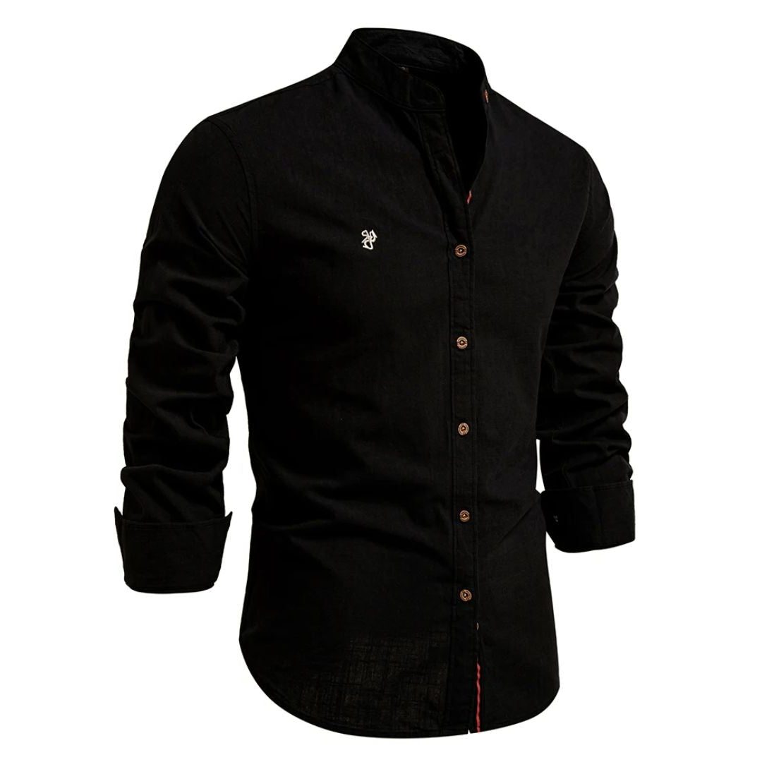 Stand Collar Long Sleeve Button-Down Shirt for Men