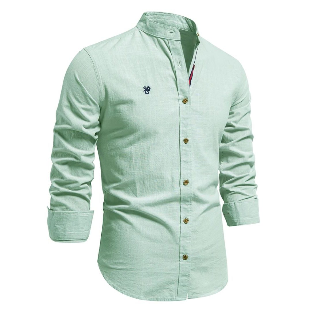Stand Collar Long Sleeve Button-Down Shirt for Men