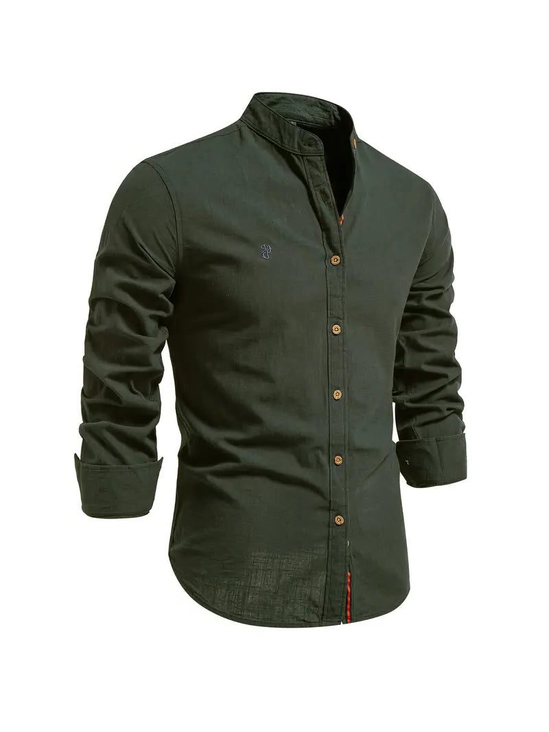Stand Collar Shirt with Button-Down for Men