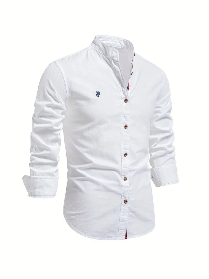 Stand Collar Shirt with Button-Down for Men