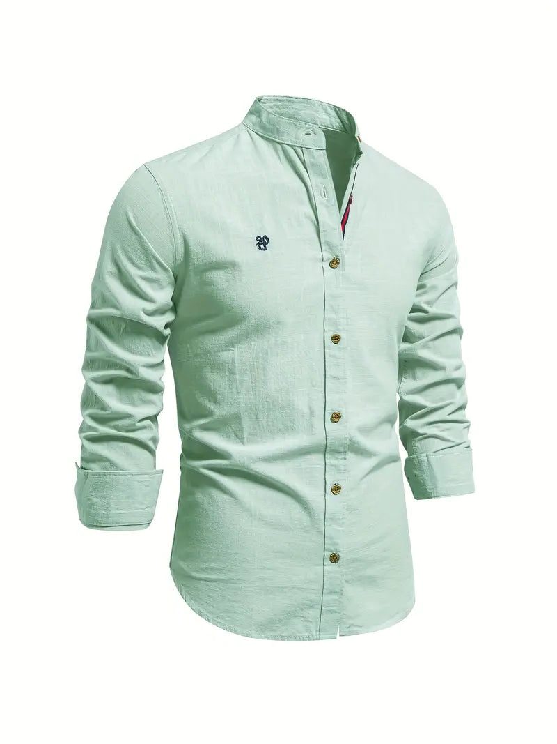 Stand Collar Shirt with Button-Down for Men