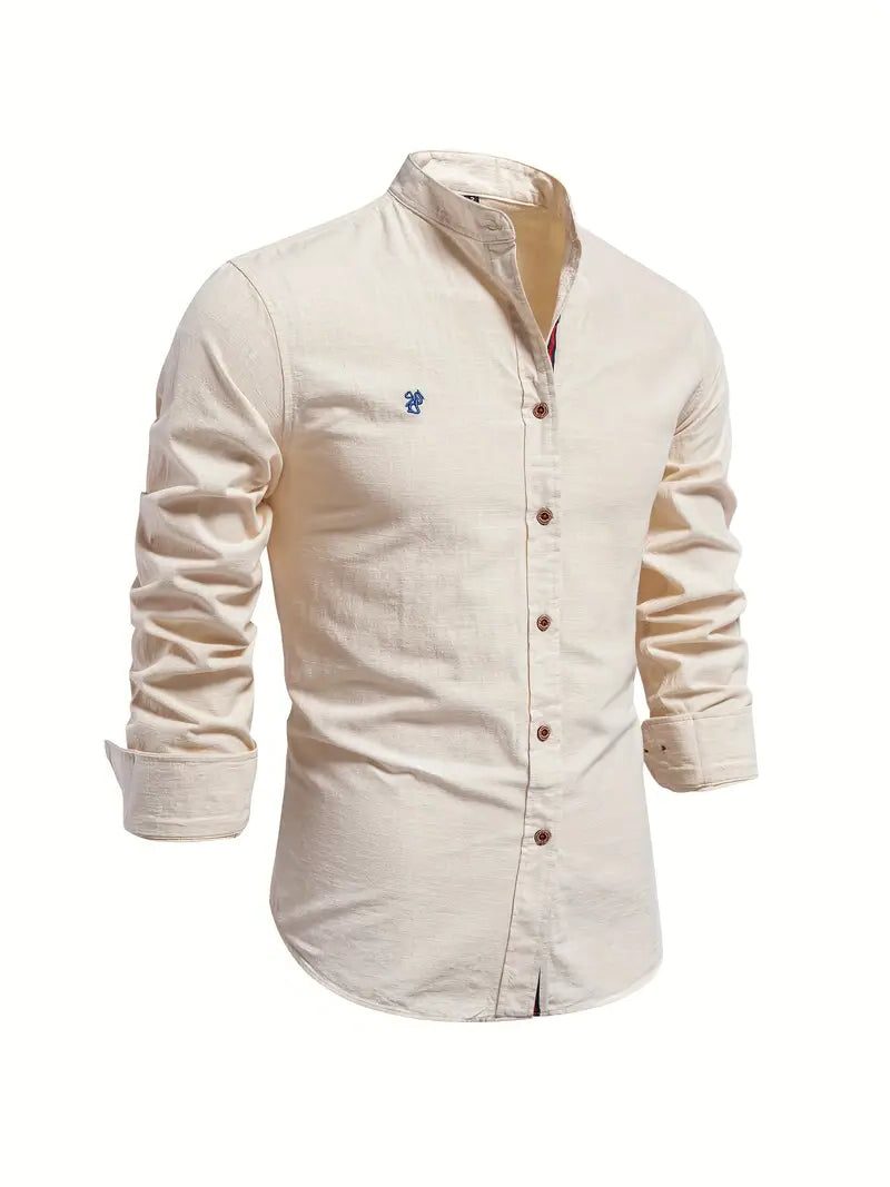 Stand Collar Shirt with Button-Down for Men