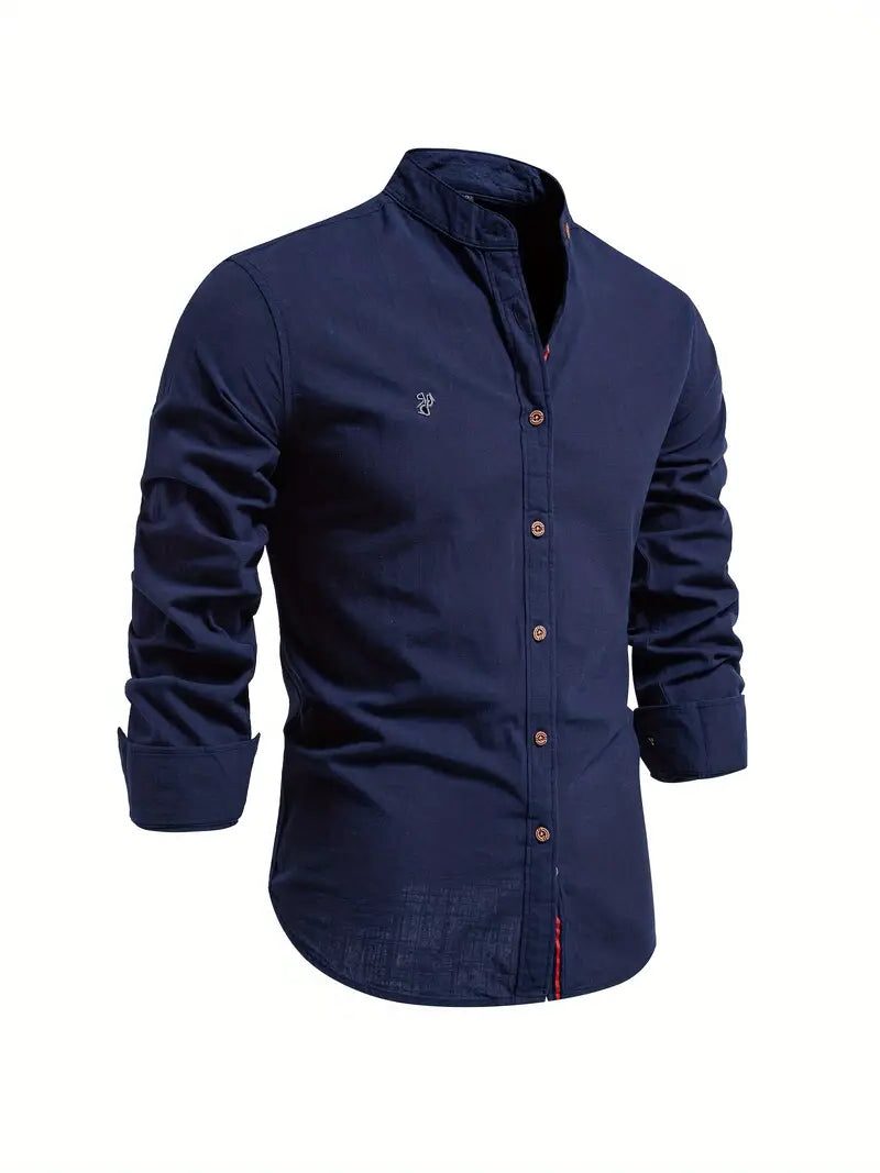 Stand Collar Shirt with Button-Down for Men