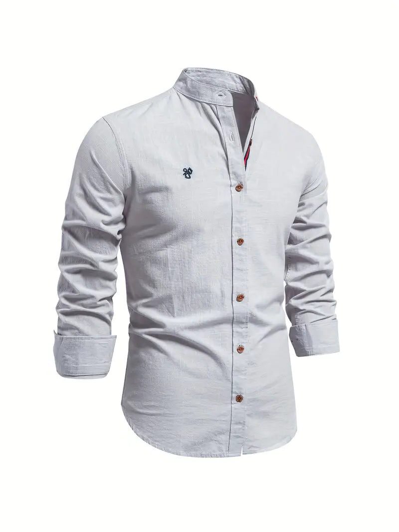 Stand Collar Shirt with Button-Down for Men