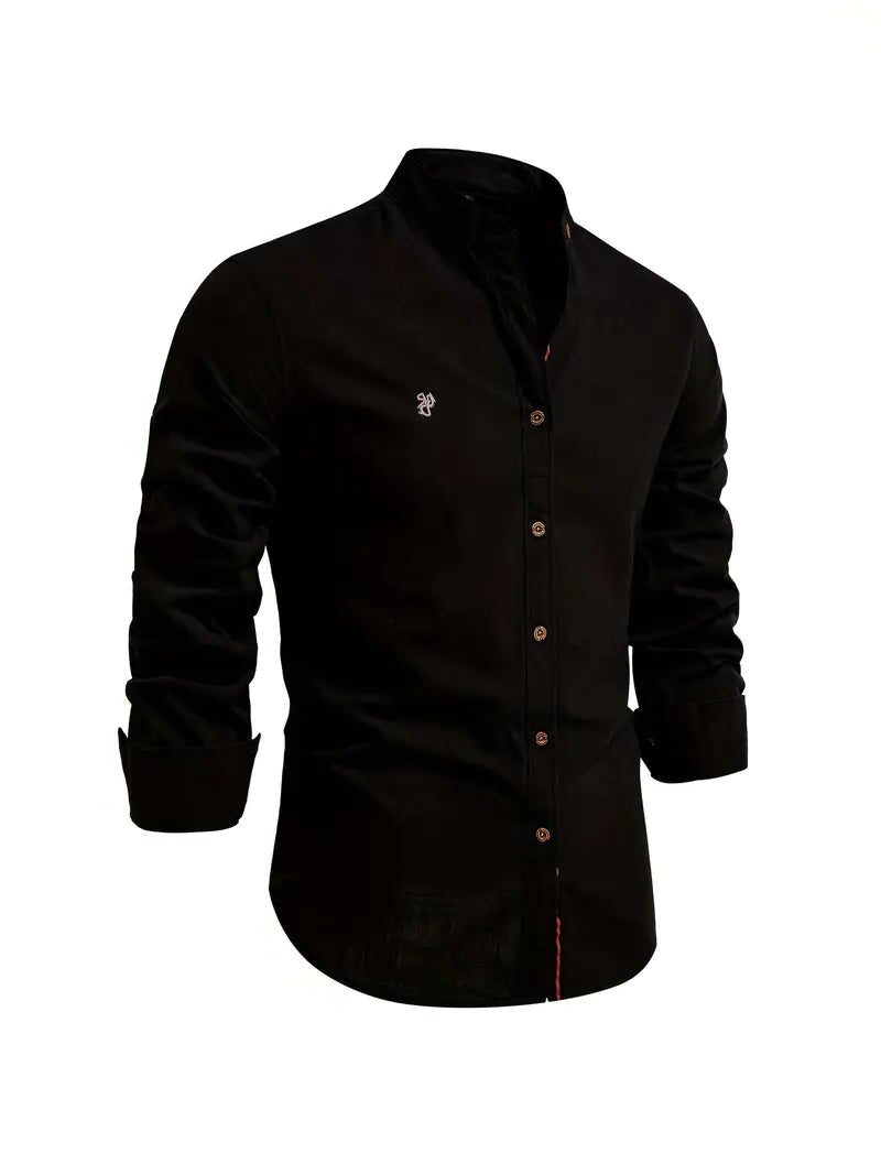 Stand Collar Shirt with Button-Down for Men