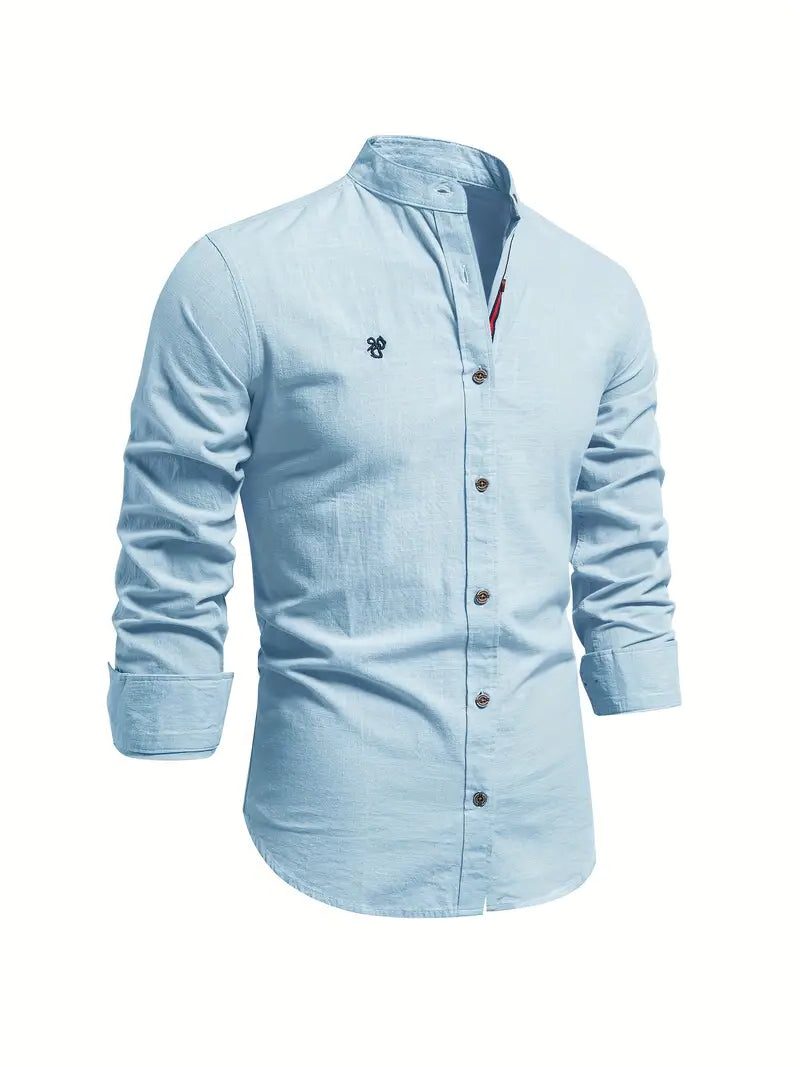 Stand Collar Shirt with Button-Down for Men
