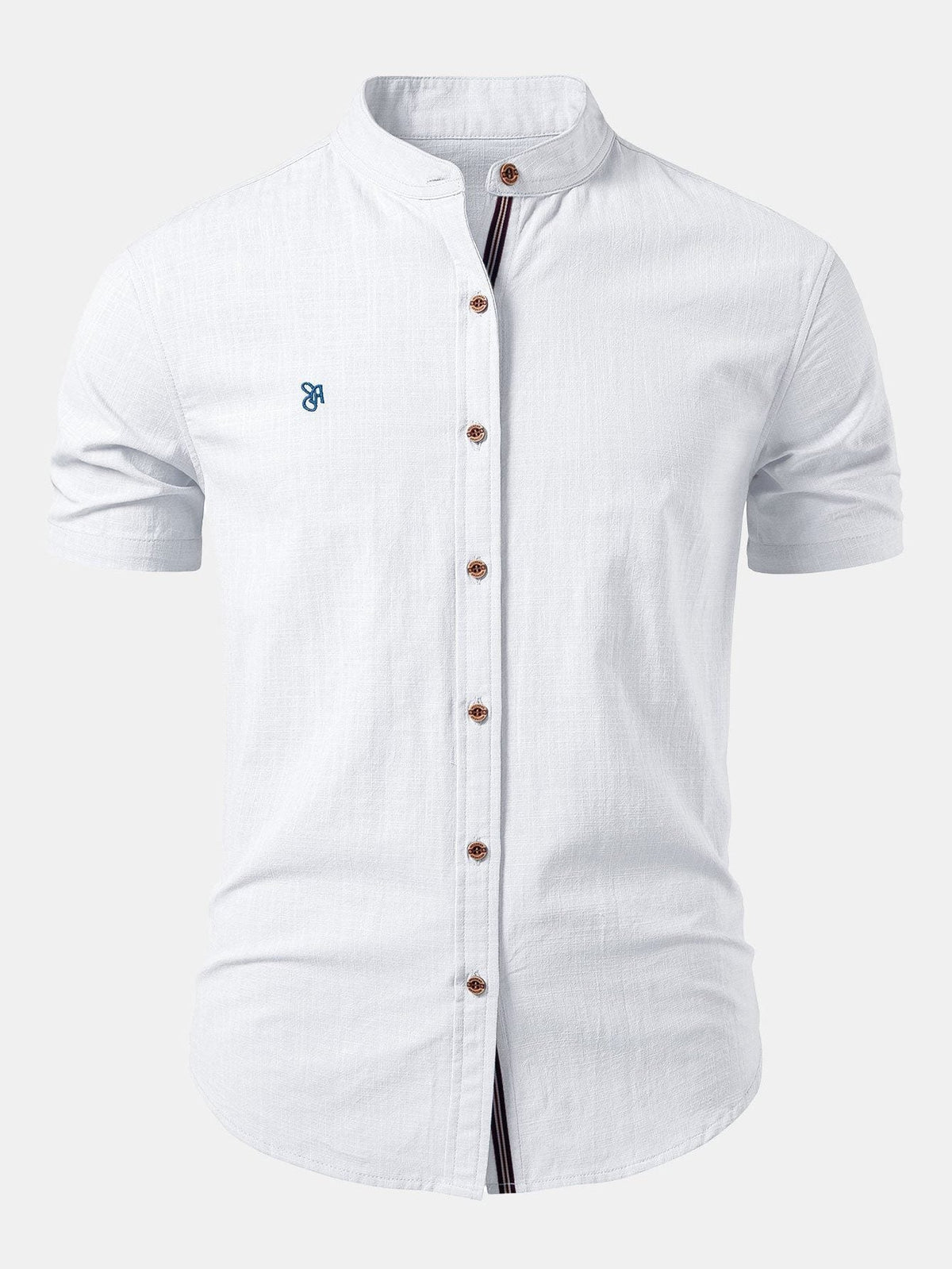 Stand Collar Short Sleeve Button-Down Shirt for Men