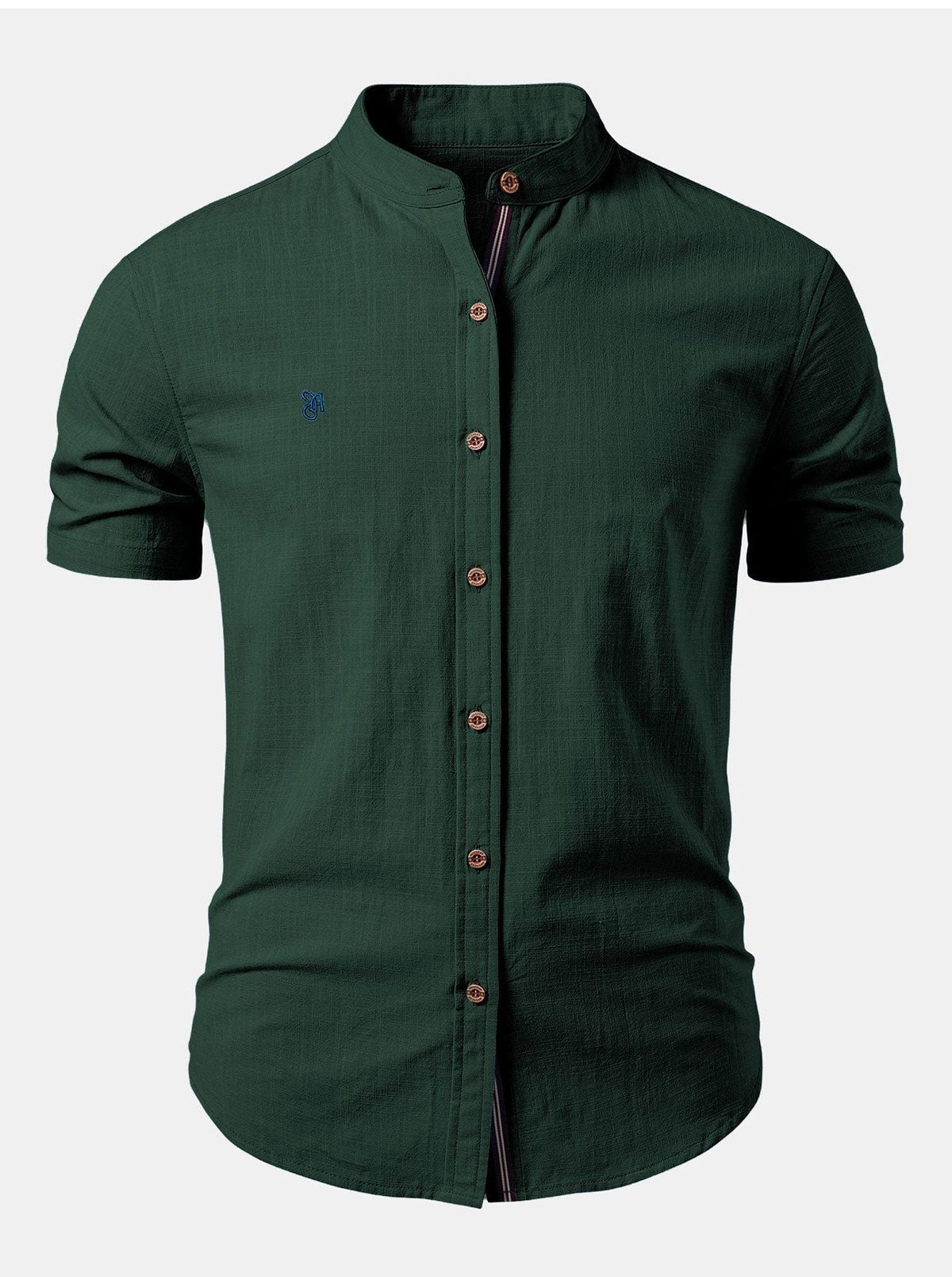 Stand Collar Short Sleeve Button-Down Shirt for Men