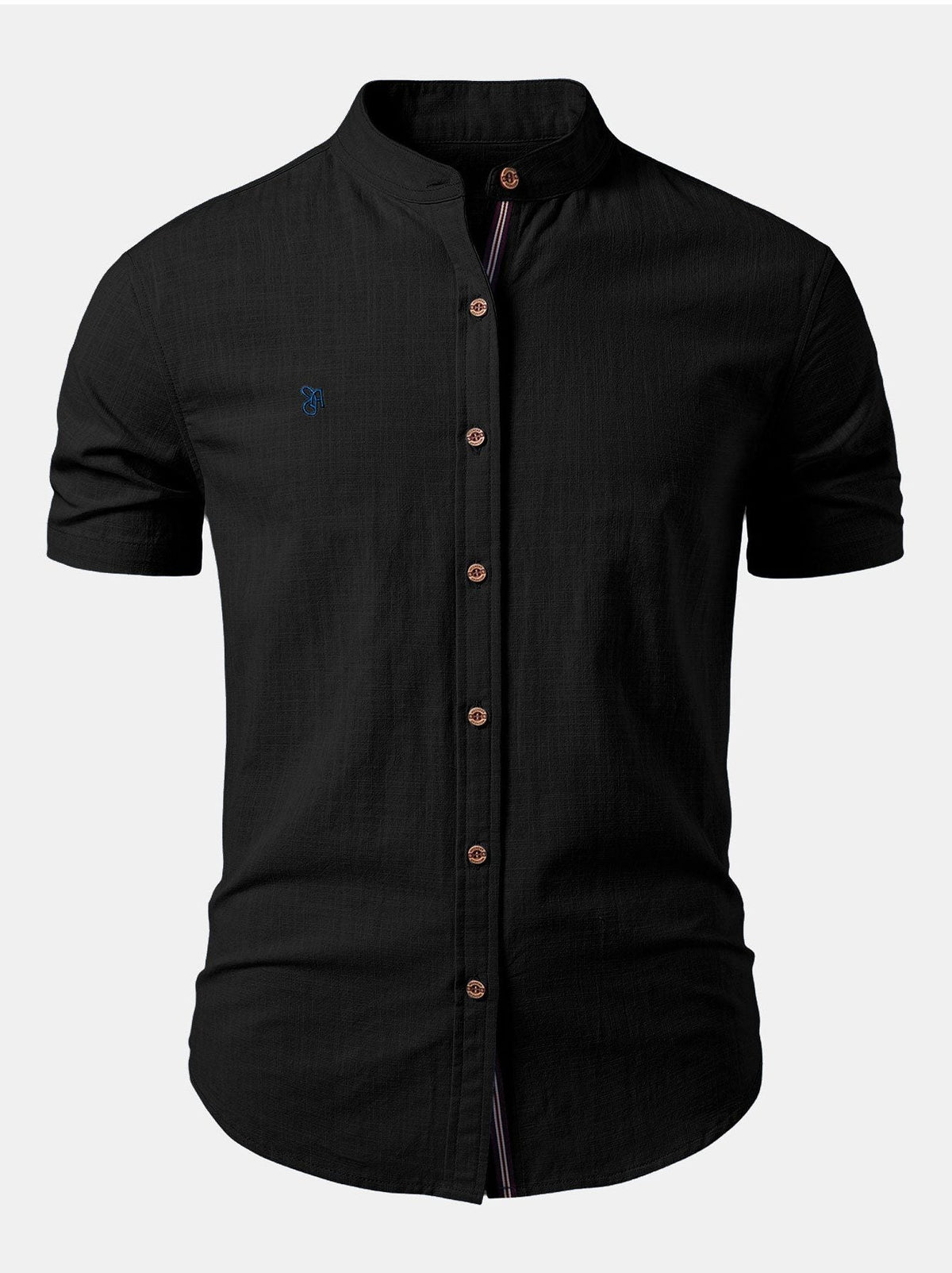 Stand Collar Short Sleeve Button-Down Shirt for Men