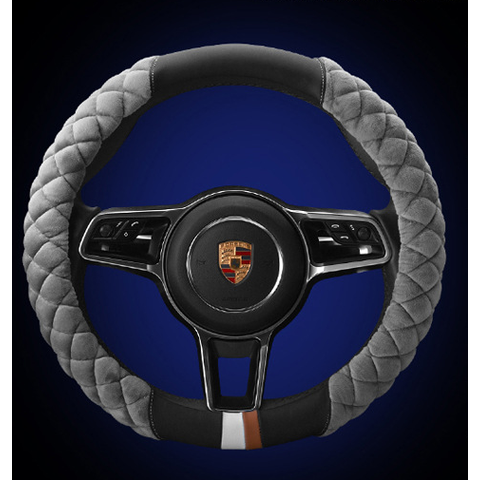 Steering Wheel Cover with Quilted Plush Faux Leather and Diamond Pattern
