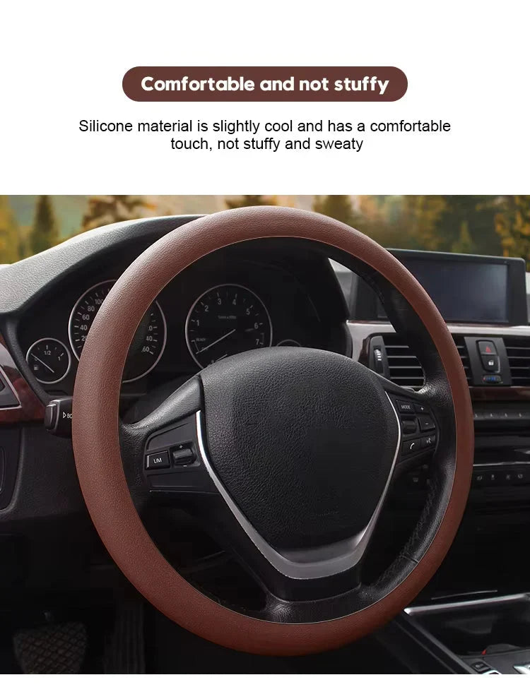 Steering Wheel Cover | Textured Silicone Non-Slip | Elastic Stretch Fit