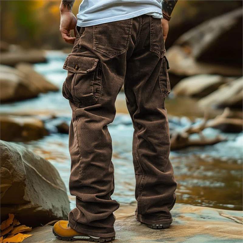 Straight Leg Cargo Jeans with Multiple Pockets for Men