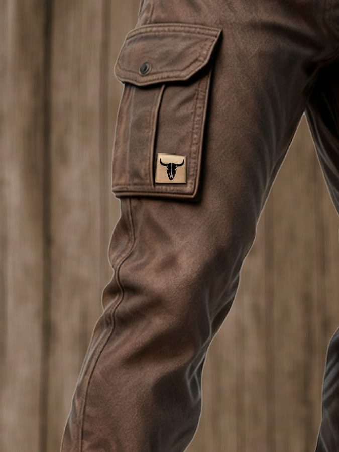 Straight Leg Cargo Trousers with Belted Waist for Men