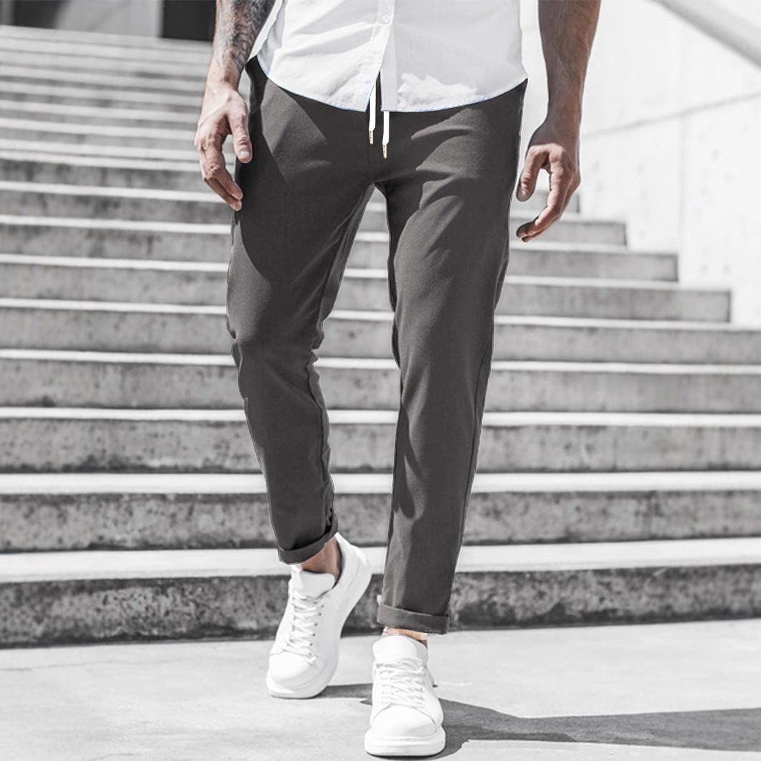 Straight Leg Chino Trousers with Drawstring for Men