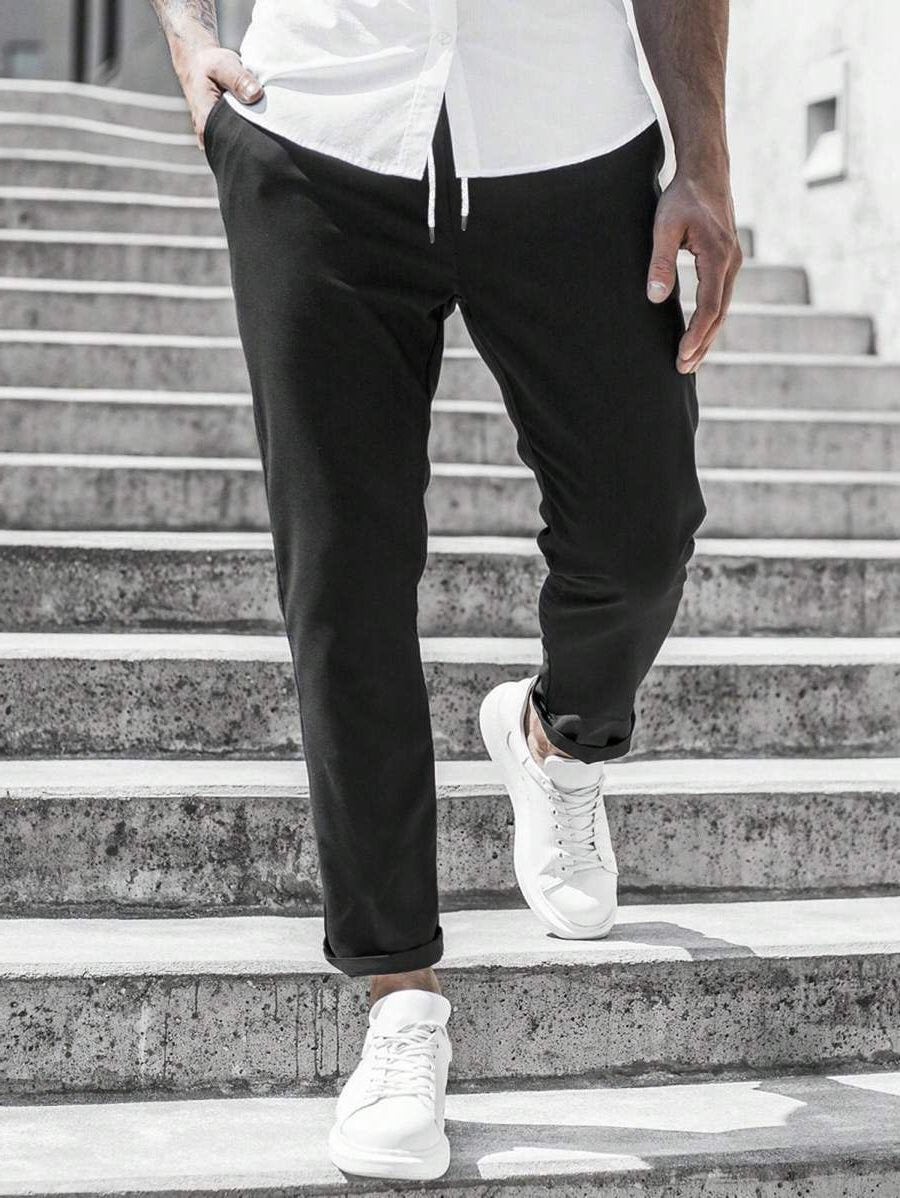 Straight Leg Chino Trousers with Drawstring for Men