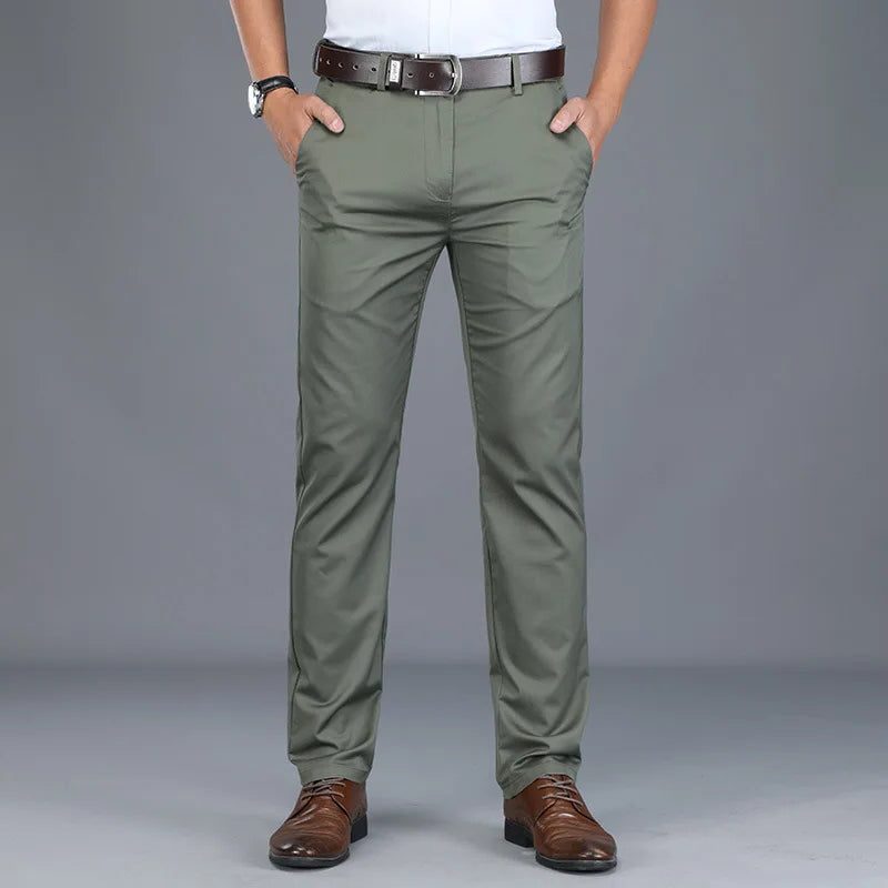 Slim Fit Straight Leg Cotton Blend Pants for Men