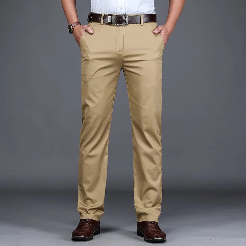 Slim Fit Straight Leg Cotton Blend Pants for Men