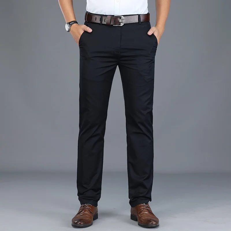 Slim Fit Straight Leg Cotton Blend Pants for Men
