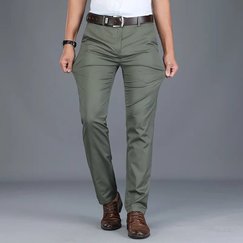 Slim Fit Straight Leg Cotton Blend Pants for Men