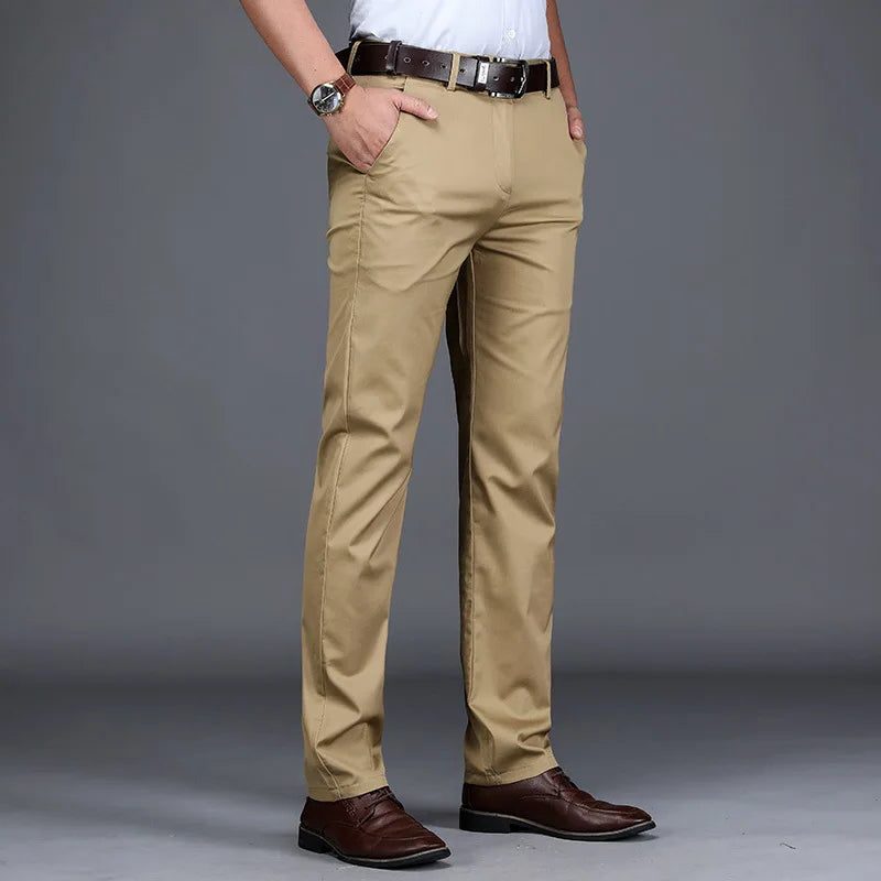 Slim Fit Straight Leg Cotton Blend Pants for Men