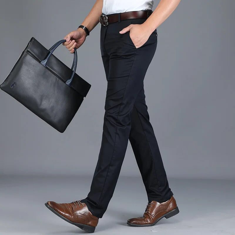 Slim Fit Straight Leg Cotton Blend Pants for Men